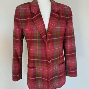 Vintage 90’s Ann Taylor Pink Plaid Wool Blazer — Size 8